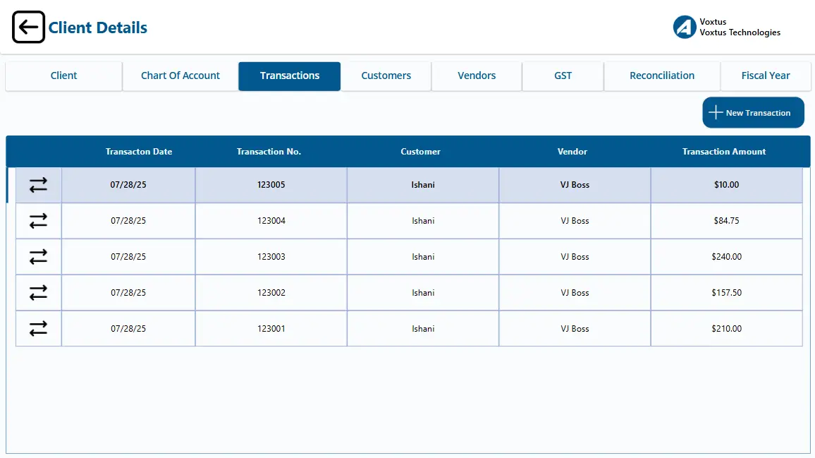 Transaction Tab